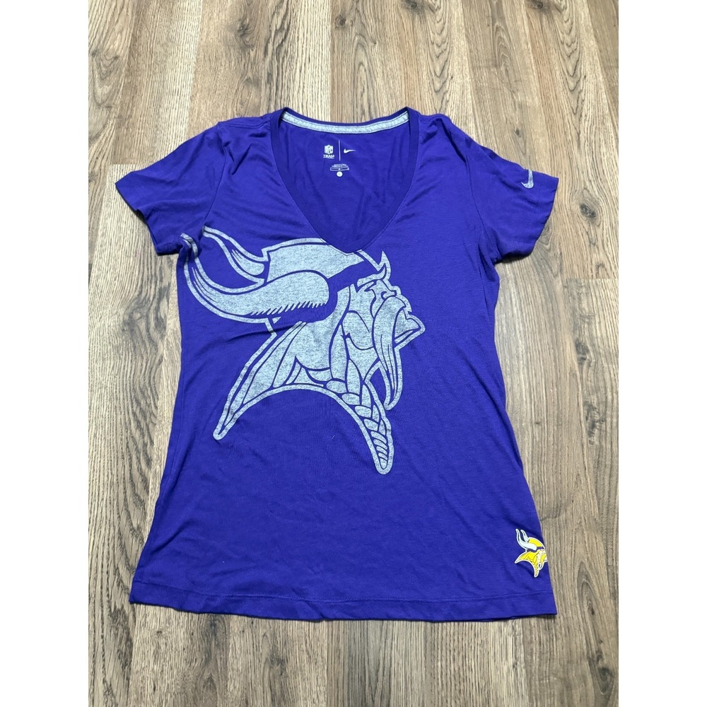 NFL Team Apparel Shirt Womens Large Purple Gray Minnesota Vikings V-neck